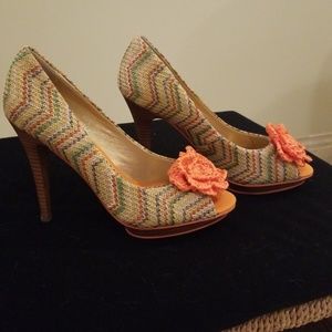 Multicolor peep toe high heel shoes size 38